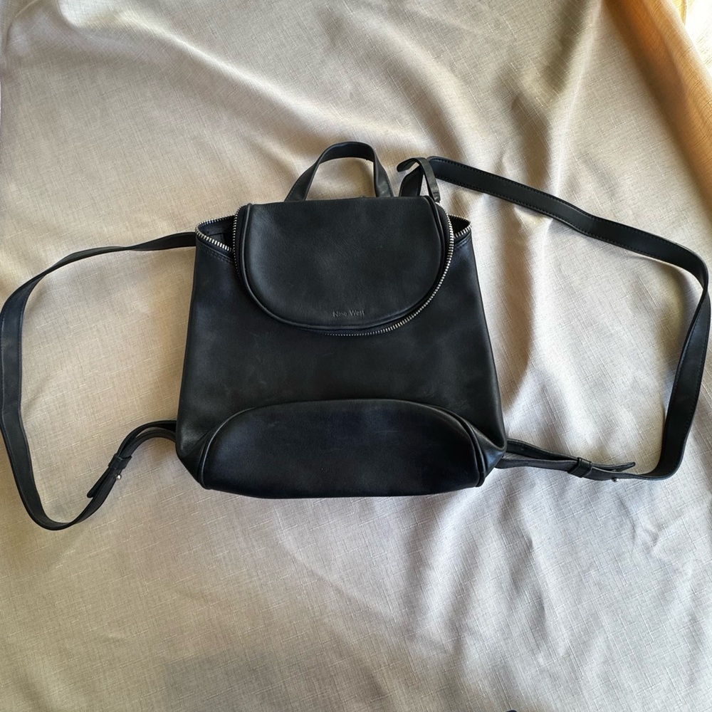 Nine West Genuine Leather Mini Backpack Black Convertible Purse